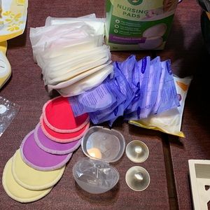 Nursing pads, silver nipple shields